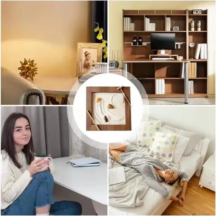 Mini jardin zen en bois gris clair pour la relaxation et la méditation, idéal pour Pâques et autres occasions de détente