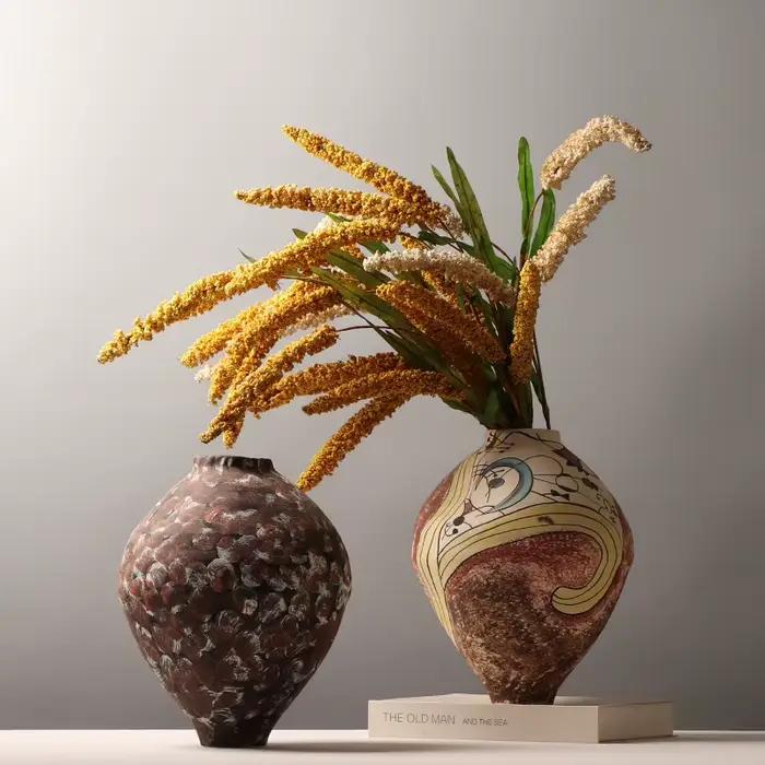 Vase en céramique, graffiti dessiné à la main, bouteille en porcelaine vintage, poterie rustique, vase à fleurs, artisanat en céramique, décoration d'intérieur