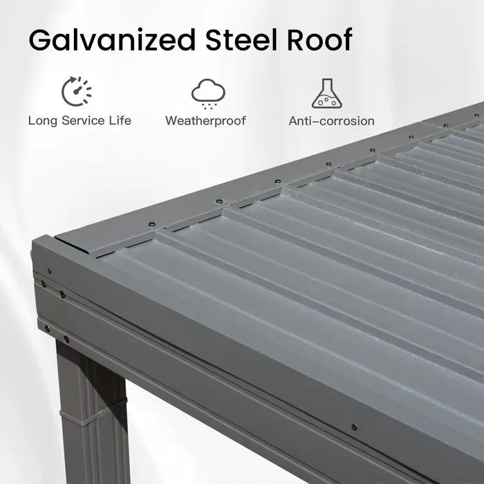 Pergola murale robuste inclinée avec système de drainage intégré et auvent de protection imperméable