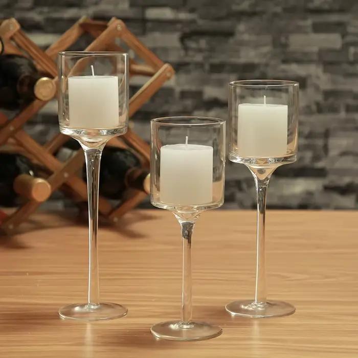 Bougeoirs en verre simples, décoration de mariage, tasse de bar, décor de salon, table à la maison, ci-après chandelier