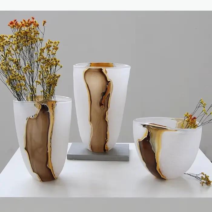 Vase en verre abstrait craquelé, multicolore, émaillé, pour fleurs, hydroponie, terrarium, accessoires de décoration intérieure