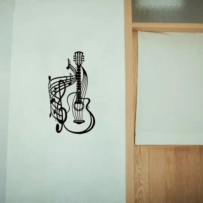 Art mural de guitare de partition de musique vintage – Décor de silhouette en métal forgé à la main pour espaces