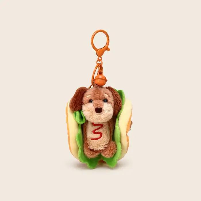 Porte-clés Teckel Mignon Chien Hamburger Peluche Breloque de Sac Double Fonction Accessoire Adorable Cadeau pour Femme