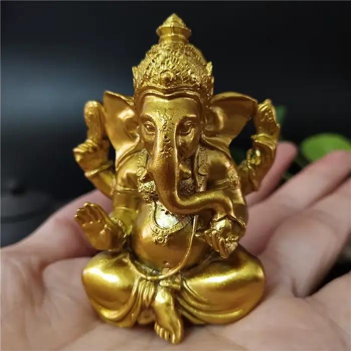 Or seigneur Ganesha Statue bouddha éléphant dieu hindou Sculpture Figurines résine maison jardin décoration