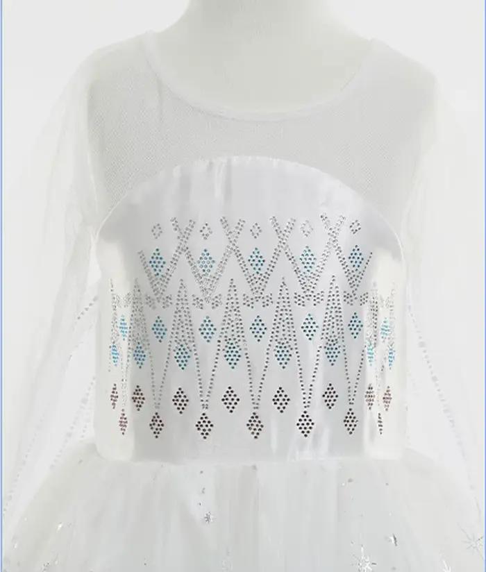 Robe de princesse Elsa Disney pour filles, blanche, imprimée, manches longues, en dentelle, ensemble cadeau de fête Festive, robe la reine des neiges, esprit de feu Olaf