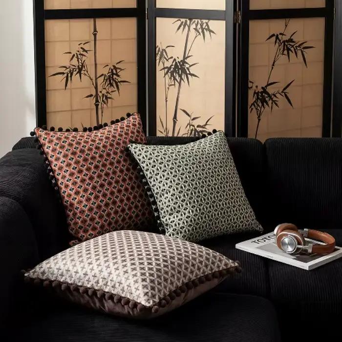 Housse de coussin jacquard géométrique rétro 50x50 cm