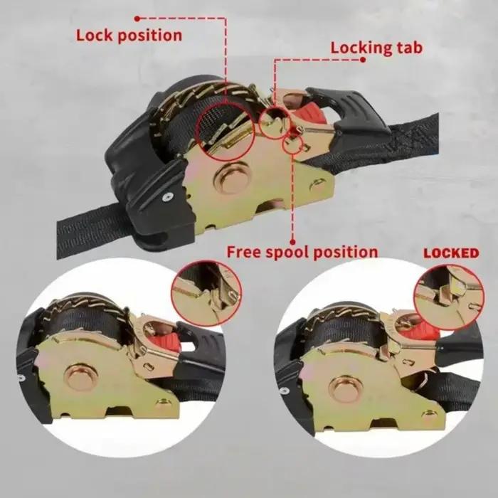 Sangle de tension rétractable pour voiture, sangles de fixation automatiques 1 pouce x 7 pieds, sangles de fixation à cliquet rétractables, corde de tension pour moto et camion