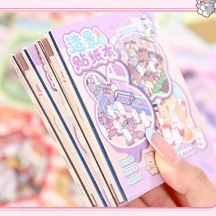 Livre d'autocollants de scènes miniatures de dessin animé 21 pièces matériaux de journal de chalet 3D autocollants de collage créatifs bricolage pour enfants occasions spéciales