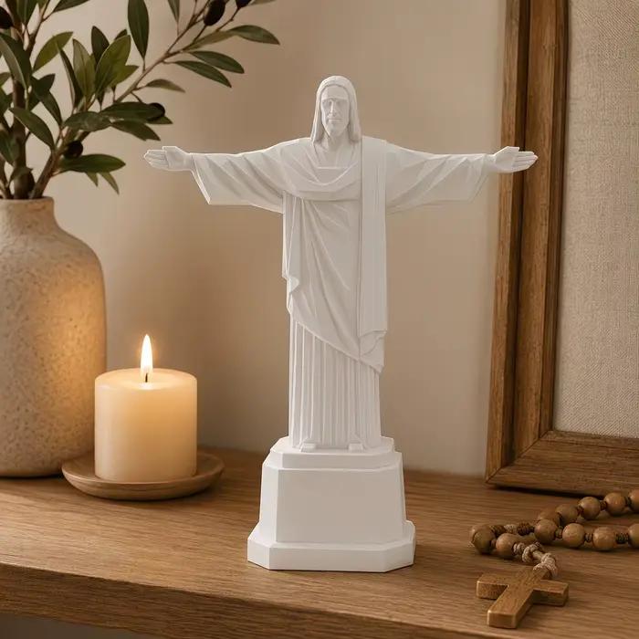 Nouvelle Statue de Christ Rédempteur Imprimée en 3D, Sculpture de Jésus en Résine Blanche, Ornement Religieux de Bureau, Symbole du Rio