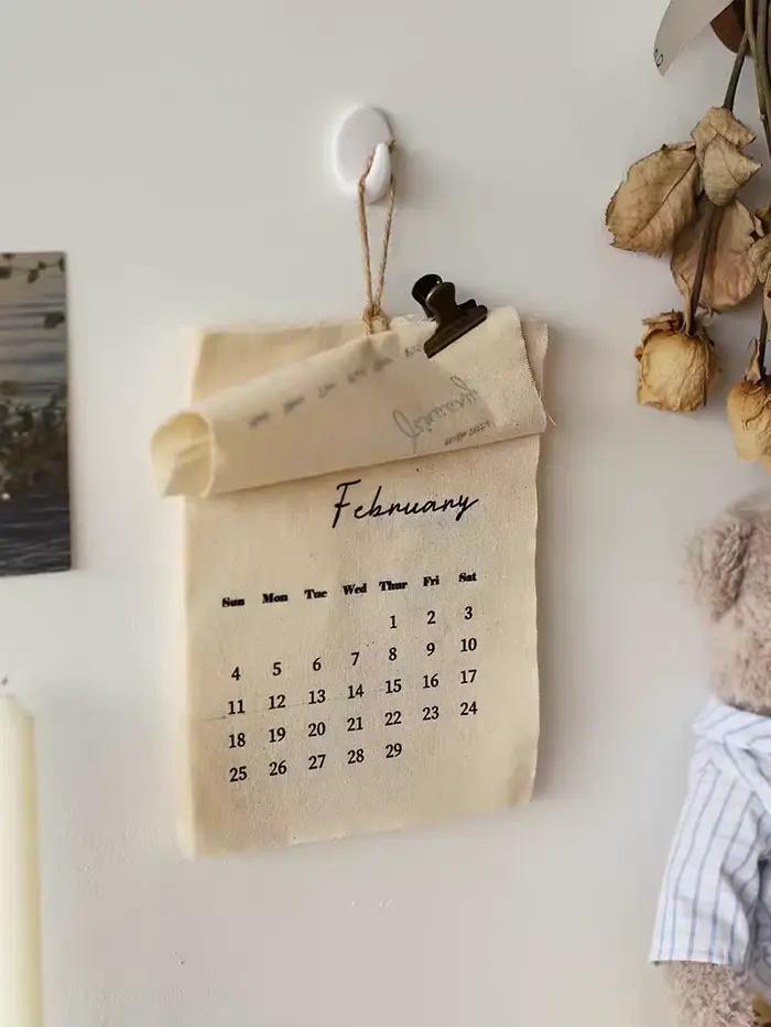 Calendrier mural 2026 en tissu de coton