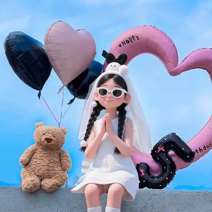 Ballon Cœur avec Cadre Photo et Ballon Chiffre Nœud Papillon pour Fête d'Anniversaire, Ballons d'Amour, Décoration de Baby Shower et de Mariage