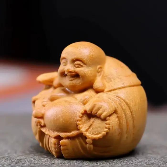 Sculpture Miniature de Bouddha Laitreya en Bois