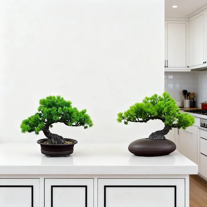 Arbre bonsaï Zen en pin artificiel en pot pour bureau et fête en blanc lait et saphir profond décoration intérieure durable et élégante pour occasions spéciales