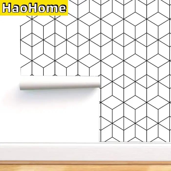 HaoHome-Papier Peint Auto-Adhésif Géométrique Noir et Blanc