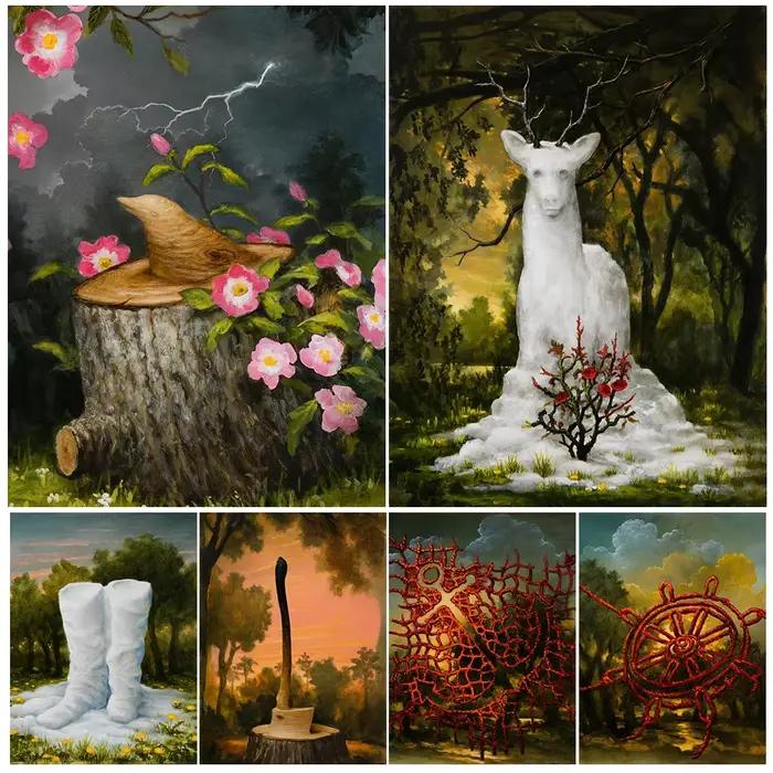 Couronne arbre racines et harpe surréaliste fantaisie Nature mur Art toile peinture Jungle nature morte Art affiche imprimer décor à la maison sans cadre