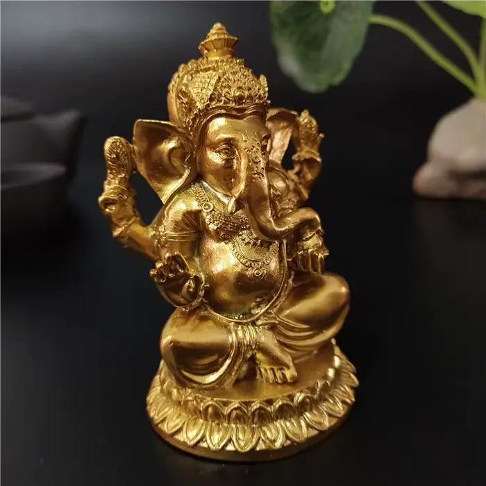 Or seigneur Ganesha Statue bouddha éléphant dieu hindou Sculpture Figurines résine maison jardin décoration