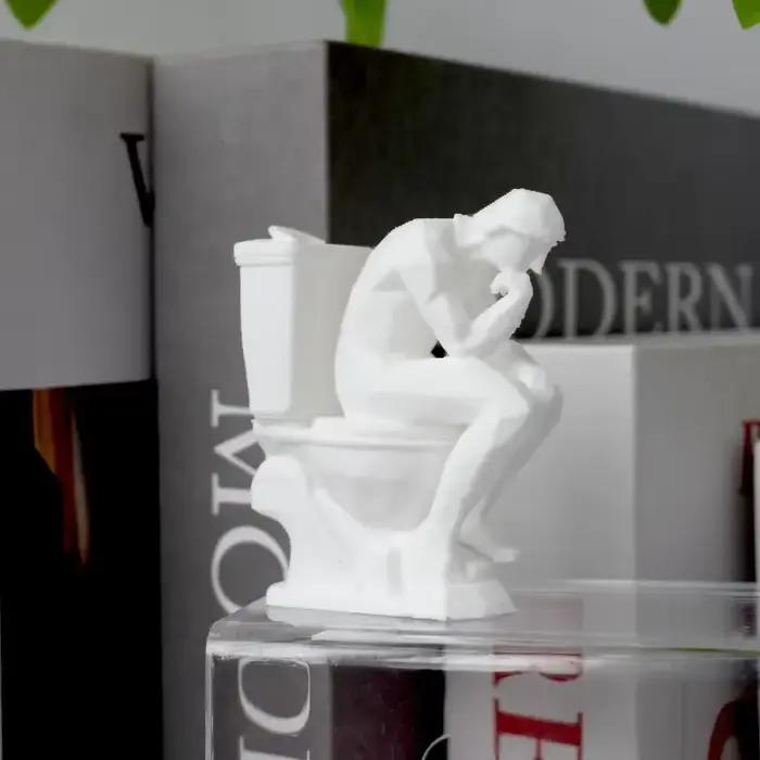 Statue de penseur, statue contemplative assise sur les toilettes, décoration de conception amusante, Sculpture de décoration de bureau pour bibliothèque de bureau