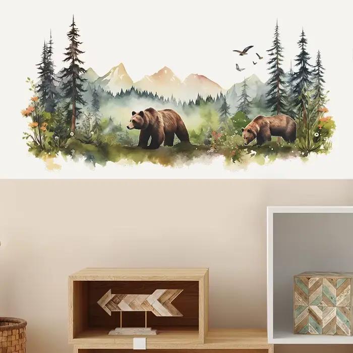 Autocollants muraux ours brun forêt peint