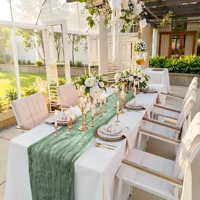 Chemin de table en gaze vert sauge rustique style bohème pour mariage baby shower anniversaire et décoration de table pour la maison