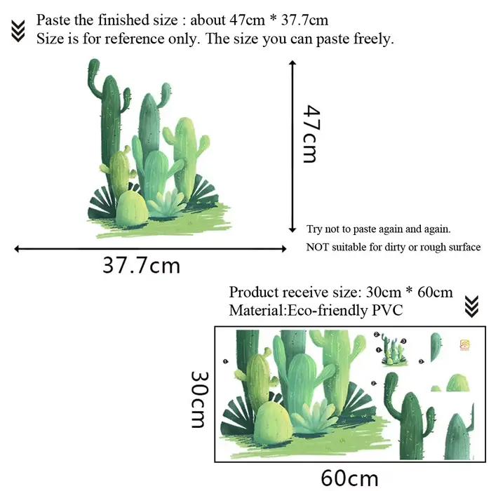 Autocollant mural Cactus aquarelle pour salon, chambre à coucher, décoration murale, fond de canapé, embellissement, décoration végétale, autocollants auto-adhésifs