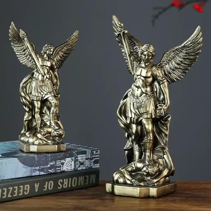 Statue d'ange de San Miguel en résine bronzée rétro