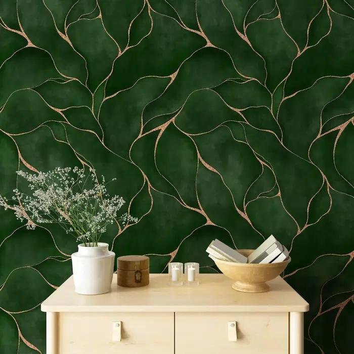 Papier peint mural feuilles d'aquarelle vertes