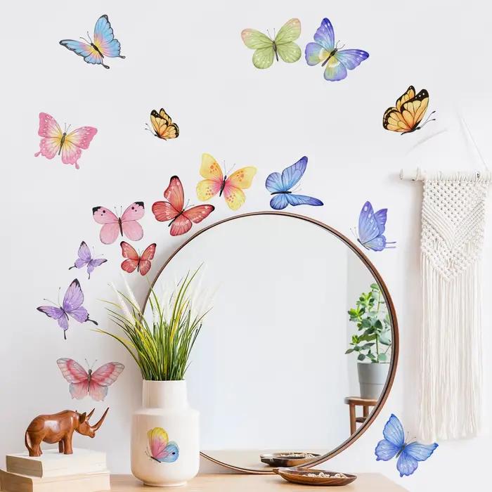 Autocollant mural papillon aquarelle