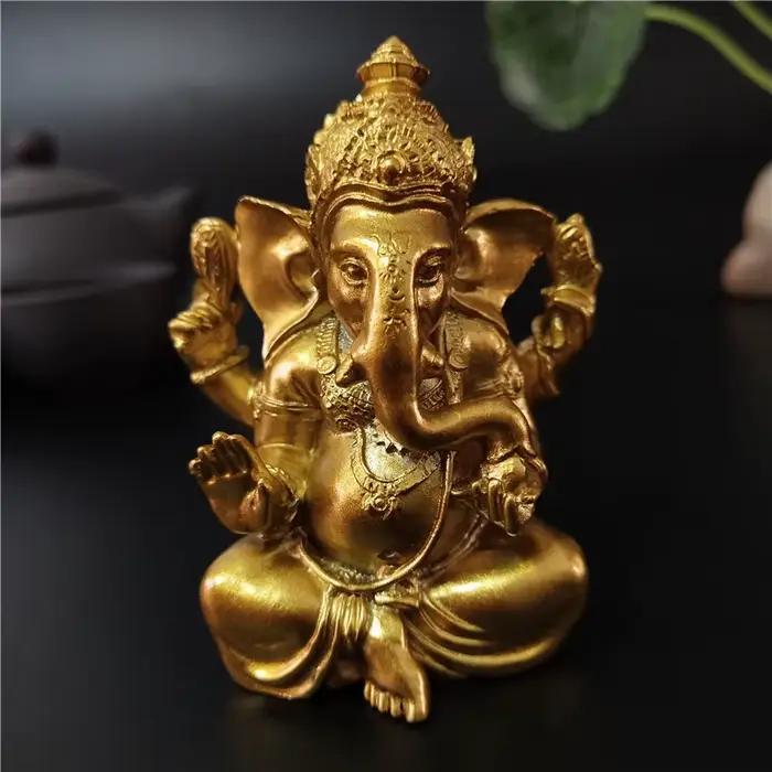 Or seigneur Ganesha Statue bouddha éléphant dieu hindou Sculpture Figurines résine maison jardin décoration