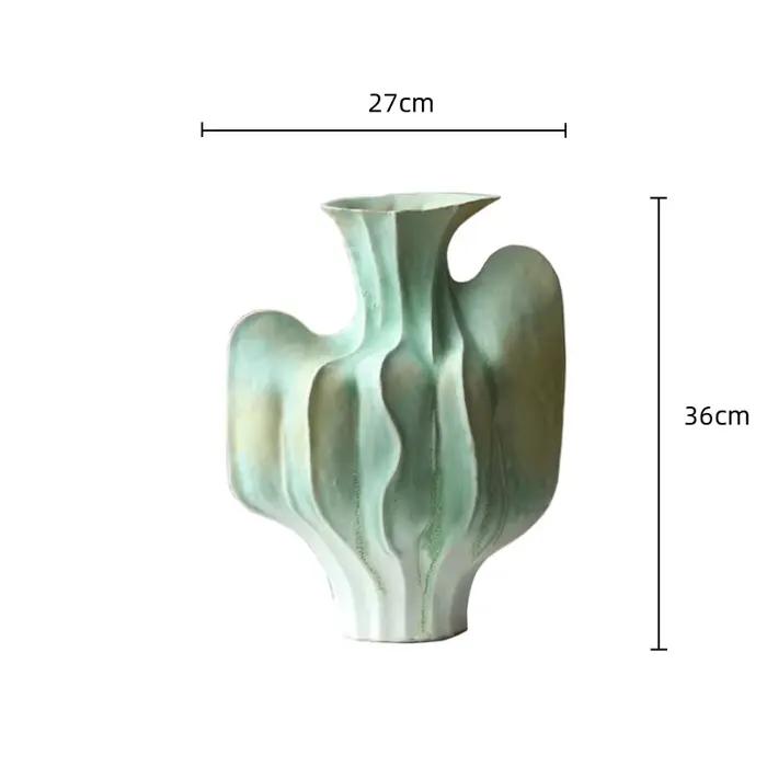 Vase en céramique, ornements géométriques abstraits, plis irréguliers, vase à fleurs, accessoires pour arrangement floral, artisanat, décoration de la maison