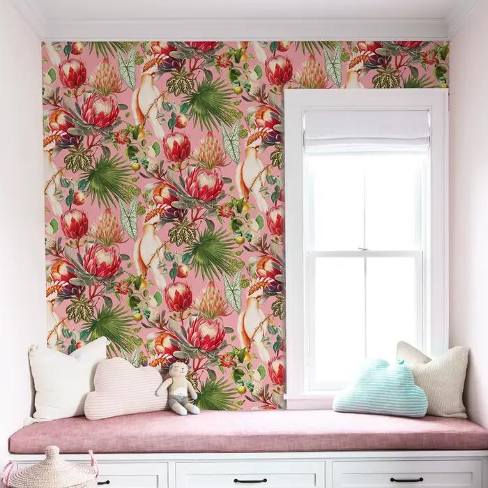 Papier peint classique fleur monarque rose
