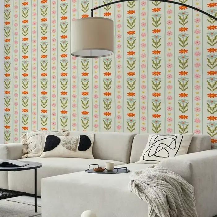 Papier peint à rayures florales colorées de luxe