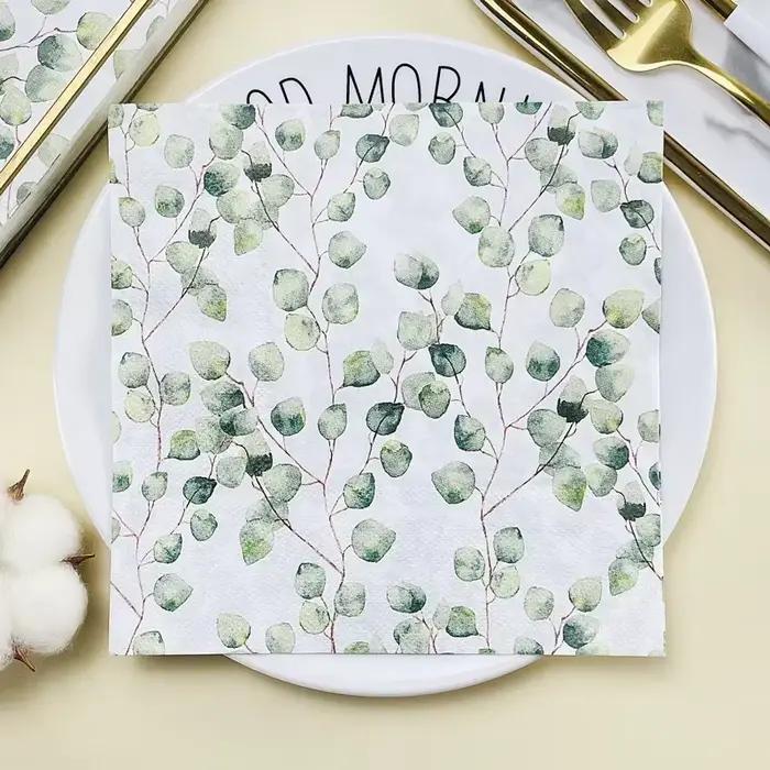 Serviette imprimée forêt feuilles d'eucalyptus serviettes en papier colorées hôtel Western Restaurant décoration de