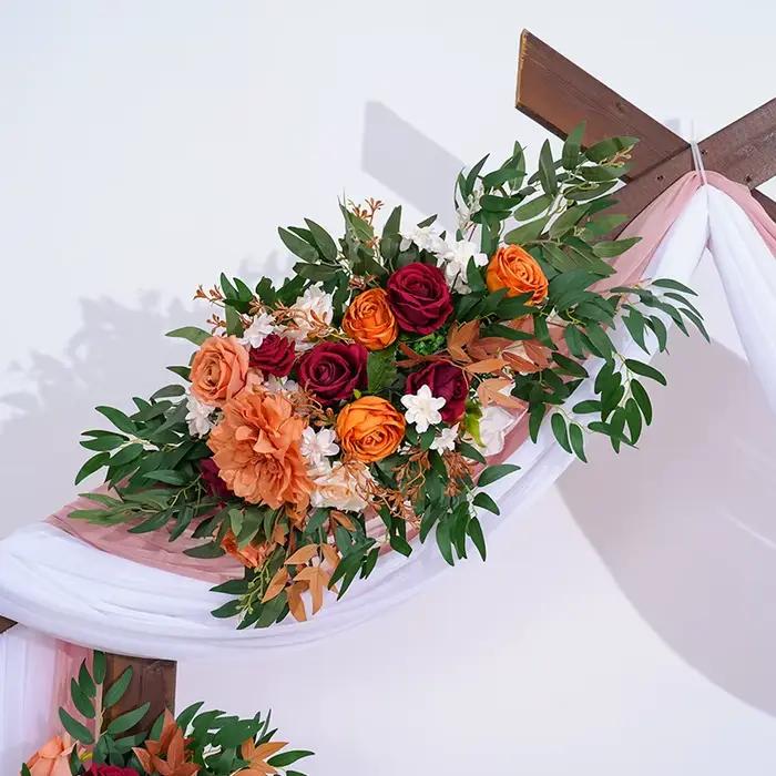 Série de couleurs d'automne avec décoration de rangée de fleurs vertes, cadre d'arrière-plan de mariage, accessoires d'arrangement Floral de scène d'événement H863634