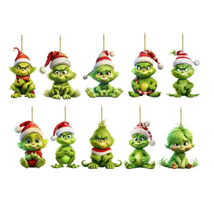 Ornements d'arbre de noël verts fantaisistes