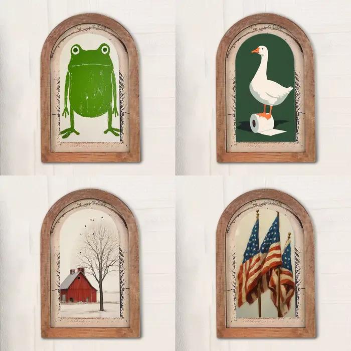Décoration murale vintage en bois cintrée motif floral botanique animal amusant style ferme pour la maison occasions spéciales