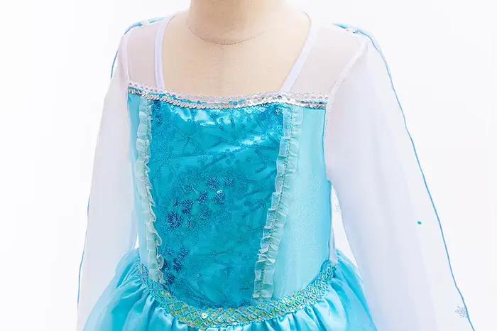 Robe de carnaval Elsa bleue à manches longues pour fille, tenue de fête d'anniversaire, costume de cosplay Elsa classique pour filles de 2 à 10 ans