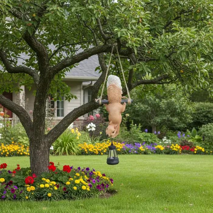 Statue d'écureuil de jardin solaire