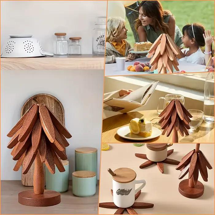 Support Design d'arbre Trivets en bois décoratif Anti-brûlure résistant à la chaleur tapis de Table dessous de verre