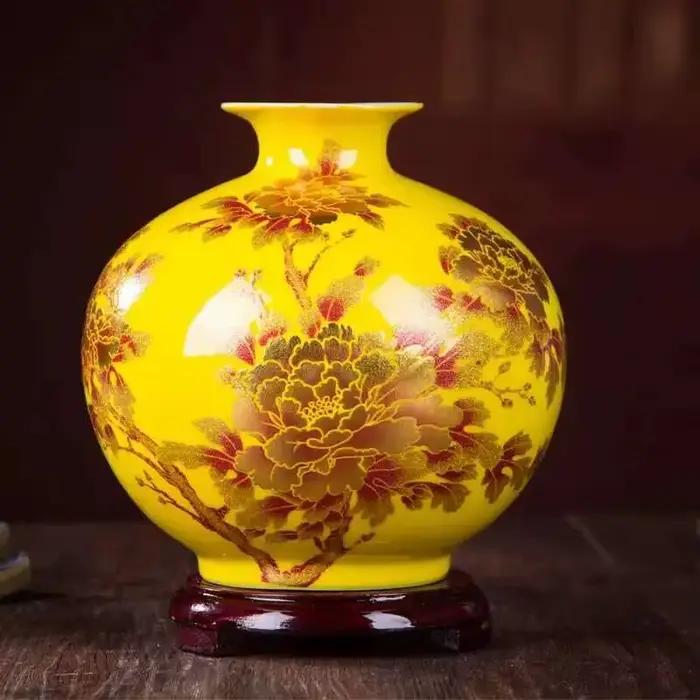 Nouveau Style chinois Vase Jingdezhen jaune cristal glaçure fleur