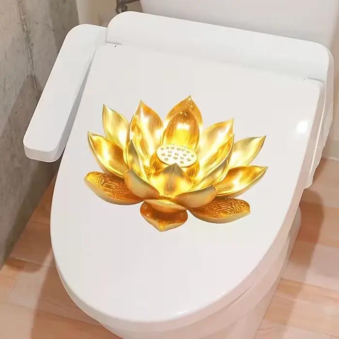 Autocollant de toilette Lotus doré décoration de style Zen autocollant mural auto-adhésif amovible esthétique pour salle de bain décoration de maison polyvalente occassions spéciales