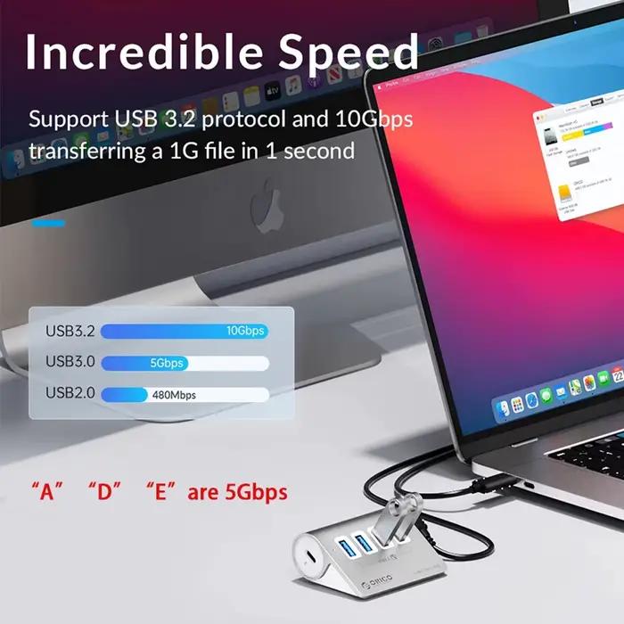 ORICO 10Gbps USB 3.2 Station d'accueil Hub Type C séparateur PD60W adaptateur de charge Multi 4/7 Ports commutateur pour PC accessoires d'ordinateur portable
