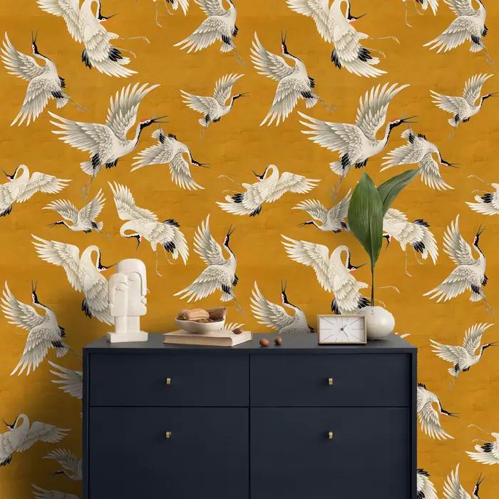 Autocollants muraux d'oiseaux grue Chinoiserie