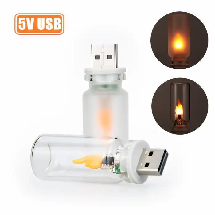 Lampe de nuit LED USB à flamme vacillante en verre dépoli transparent