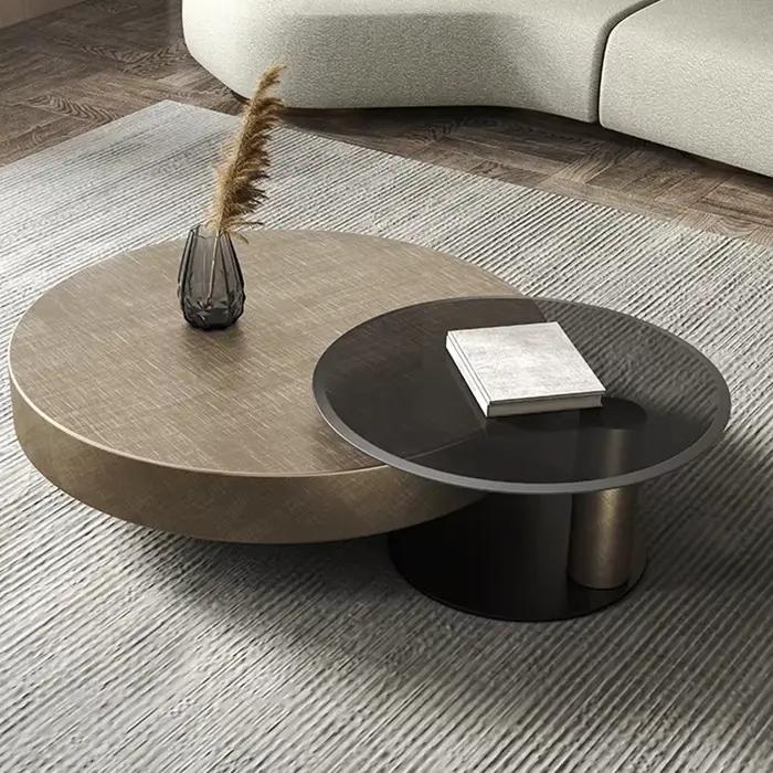 Table basse ronde en acier inoxydable moderne pour salon élégant avec espace de rangement pour maison nordique