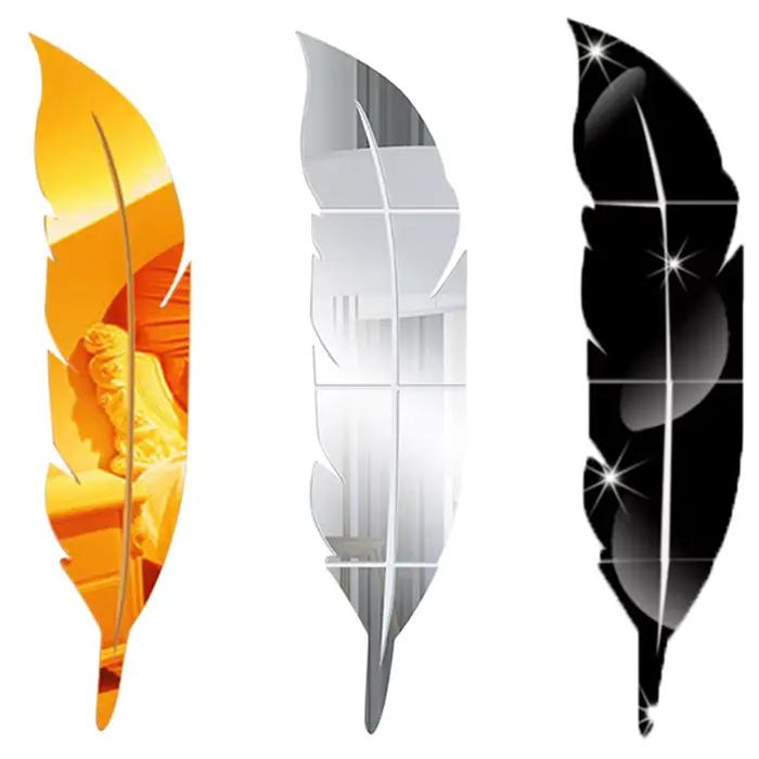 Plume 3D miroir autocollant mural décorative pour salon art moderne à offrir pour femme occasions spéciales