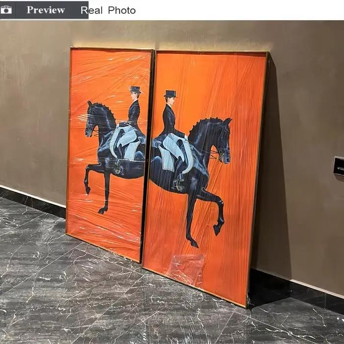 Affiche en toile HD de course de chevaux orange