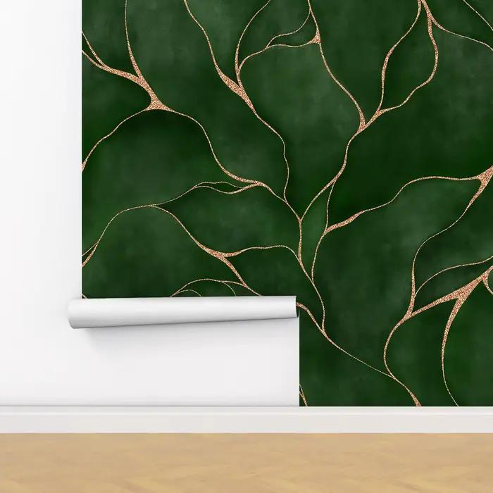 Papier peint mural feuilles d'aquarelle vertes
