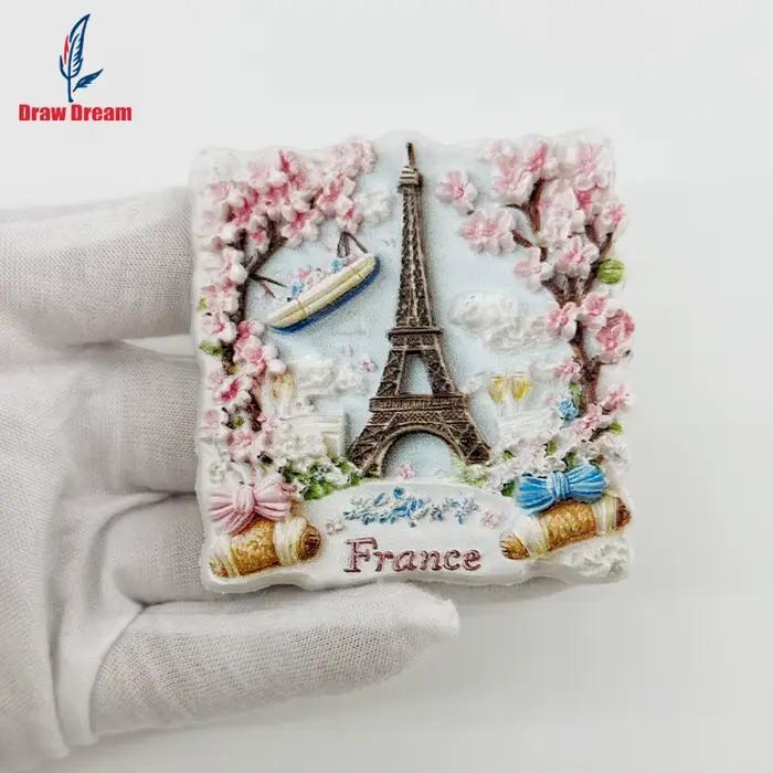 Affiche de réfrigérateur stéréoscopique 3D créative en forme de tour de cerisier rose français