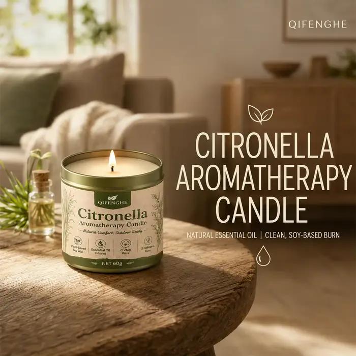 Bougie parfumée à la citronnelle 60g, cire de soja naturelle, aromathérapie, anti-moustiques, bougie en boîte pour chambre, balcon, jardin, camping