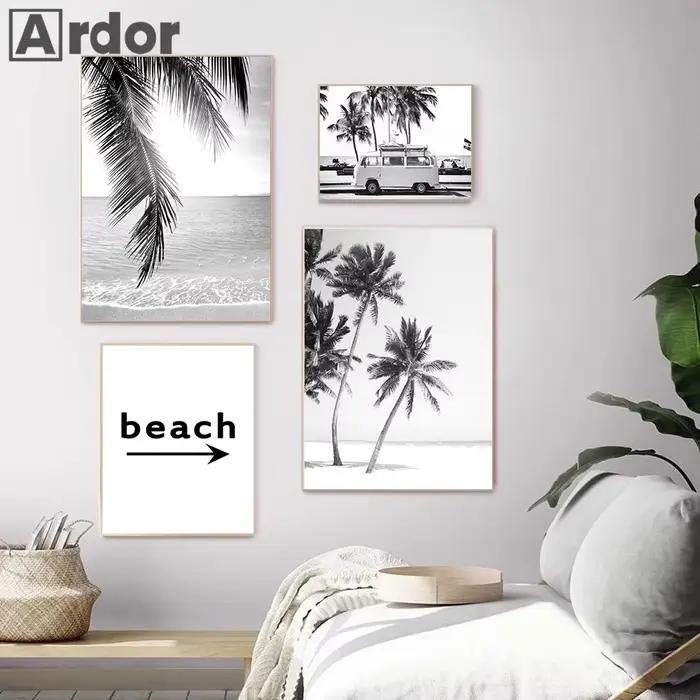 Toile d'Art Mural de Paysage de Plage en Noir et Blanc